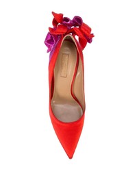 Красные сатиновые туфли с украшением от Aquazzura