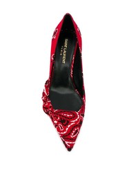 Красные туфли из плотной ткани с украшением от Saint Laurent