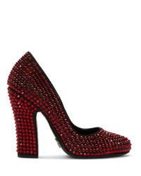 Красные туфли из плотной ткани с украшением от Prada