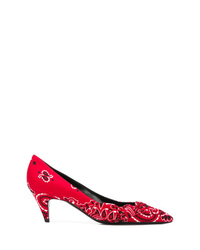 Красные туфли из плотной ткани с украшением от Saint Laurent