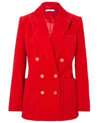 Красный вельветовый двубортный пиджак