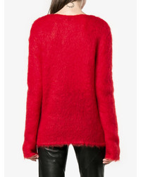 Женский красный вязаный свитер из мохера от Saint Laurent
