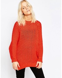 Красный вязаный свободный свитер
