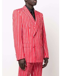 Мужской красный двубортный пиджак в вертикальную полоску от Moschino