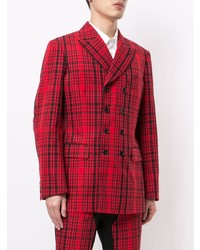 Мужской красный двубортный пиджак в шотландскую клетку от Comme Des Garcons Homme Plus