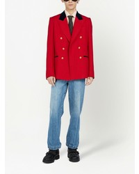 Мужской красный двубортный пиджак с узором "в ёлочку" от Gucci