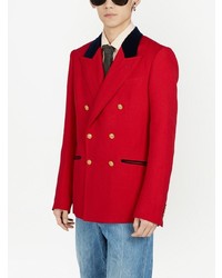Мужской красный двубортный пиджак с узором "в ёлочку" от Gucci