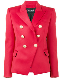 Женский красный двубортный пиджак от Balmain