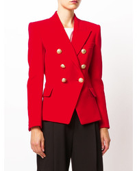 Женский красный двубортный пиджак от Balmain