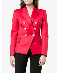 Женский красный двубортный пиджак от Balmain