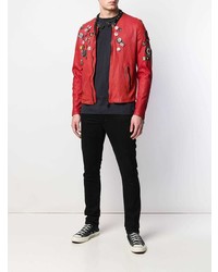 Мужской красный кожаный бомбер от Giorgio Brato