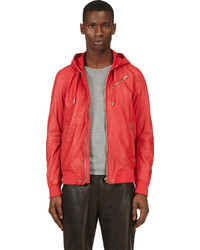 Мужской красный кожаный бомбер от Diesel