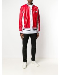 Мужской красный кожаный бомбер от Fila