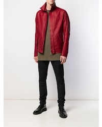 Мужской красный кожаный бомбер от Isaac Sellam Experience