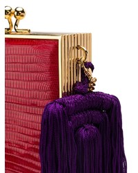 Красный кожаный клатч c бахромой от Alessandra Rich