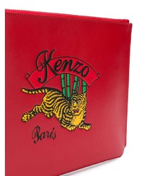 Красный кожаный клатч с принтом от Kenzo