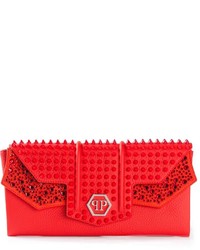 Красный кожаный клатч с шипами от Philipp Plein