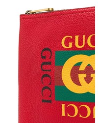 Мужской красный кожаный мужской клатч с принтом от Gucci