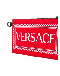 Мужской красный кожаный мужской клатч с принтом от Versace