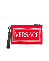 Мужской красный кожаный мужской клатч с принтом от Versace
