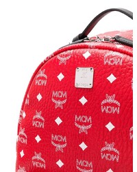 Мужской красный кожаный рюкзак с принтом от MCM
