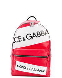 Мужской красный кожаный рюкзак с принтом от Dolce & Gabbana