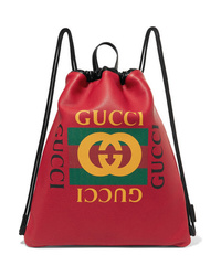 Женский красный кожаный рюкзак с принтом от Gucci