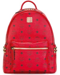 Женский красный кожаный рюкзак с принтом от MCM