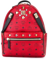 Женский красный кожаный рюкзак с принтом от MCM