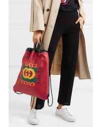 Женский красный кожаный рюкзак с принтом от Gucci