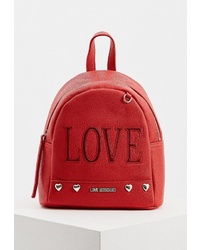 Женский красный кожаный рюкзак с украшением от Love Moschino
