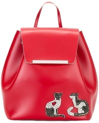Женский красный кожаный рюкзак с украшением от No.21