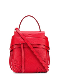 Женский красный кожаный рюкзак с украшением от Tod's