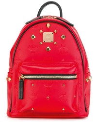Женский красный кожаный рюкзак с шипами от MCM