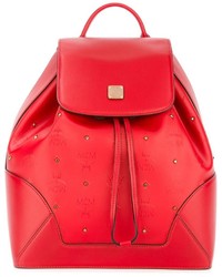 Женский красный кожаный рюкзак с шипами от MCM