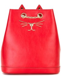Женский красный кожаный рюкзак от Charlotte Olympia