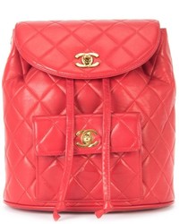 Женский красный кожаный стеганый рюкзак от Chanel