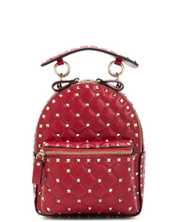 Женский красный кожаный стеганый рюкзак от Valentino