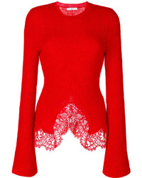 Женский красный кружевной свитер с круглым вырезом от Givenchy