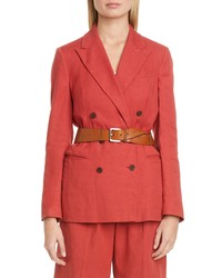Красный льняной двубортный пиджак