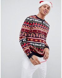 Мужской красный новогодний свитер с круглым вырезом от ASOS DESIGN