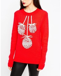 Женский красный новогодний свитер с круглым вырезом от Asos