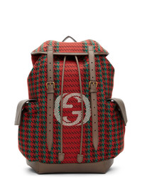 Красный рюкзак из плотной ткани с узором "гусиные лапки"