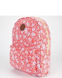 Красный рюкзак из плотной ткани с цветочным принтом