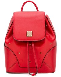 Женский красный рюкзак с украшением от MCM