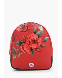 Женский красный рюкзак с цветочным принтом