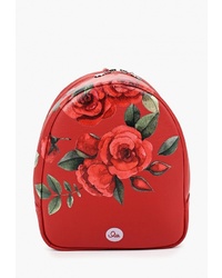 Женский красный рюкзак с цветочным принтом
