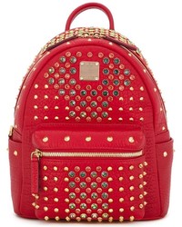 Женский красный рюкзак с шипами от MCM