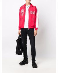 Мужской красный свитер на молнии с принтом от John Richmond