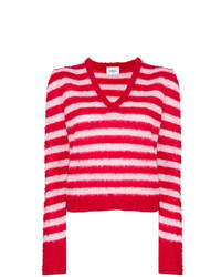 Женский красный свитер с v-образным вырезом в горизонтальную полоску от Dondup